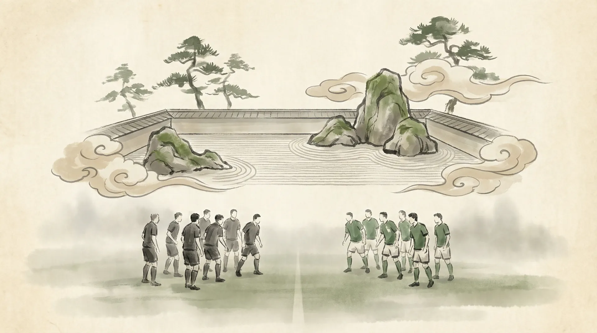 亚博体育 足球赛事水墨风格插画